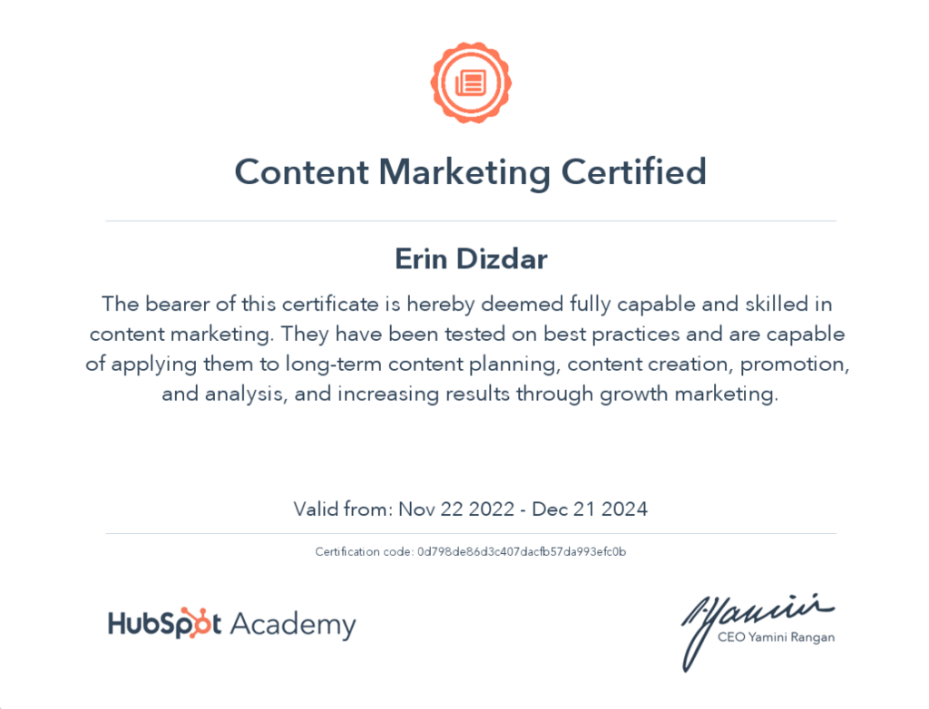 hubspot certificate